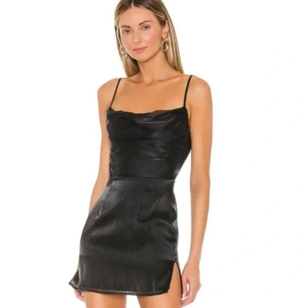 superdown Black Satin Mini Slip Dress